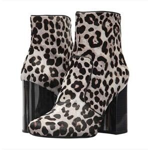 Nine West Jilene Calf Hair Booties 10 NWT Black Gray Leopard Ankle Boots